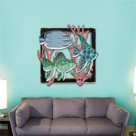 DESIGNOCRACY Colorful Fishes in Frame Wooden Art G98537S318